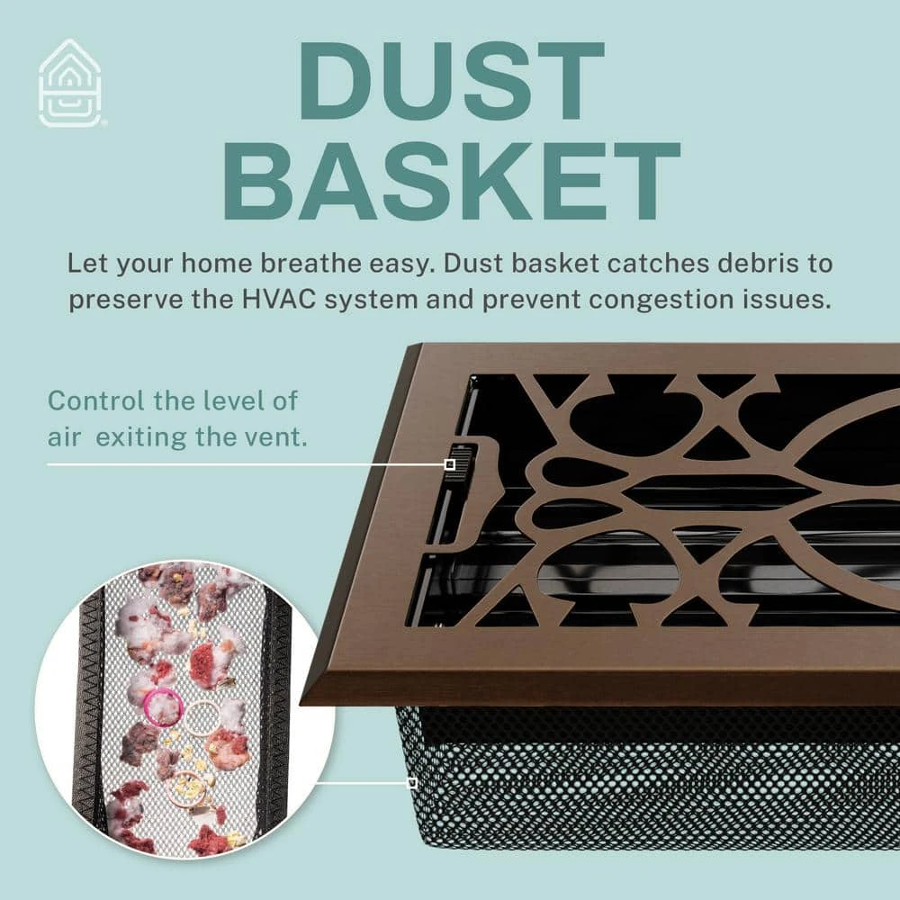 Victorian Scroll 4 X 12 In. Decorative Floor Register Vent With Mesh Cover Trap, Oiled Bronze 5 Victorian Scroll 4 X 12 In. Decorative Floor Register Vent With Mesh Cover Trap, Oiled Bronze - Image 5