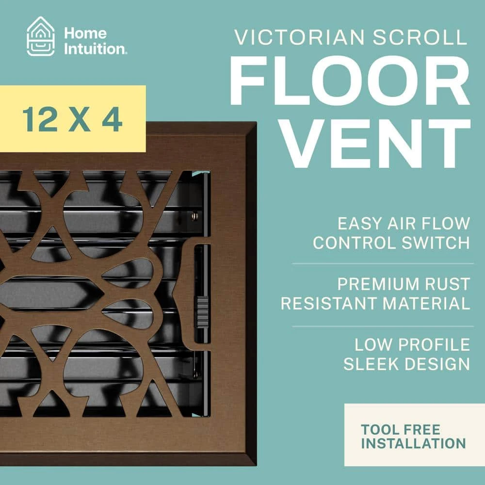 Victorian Scroll 4 X 12 In. Decorative Floor Register Vent With Mesh Cover Trap, Oiled Bronze 2 Victorian Scroll 4 X 12 In. Decorative Floor Register Vent With Mesh Cover Trap, Oiled Bronze - Image 2