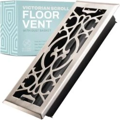 Victorian Scroll 4x12 Inch Decorative Floor Register Vent With Mesh Cover Trap, Satin Nickel