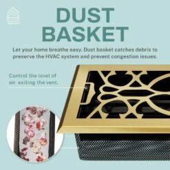 Victorian Scroll 4x14 Inch Decorative Floor Register Vent With Mesh Cover Trap, Polished Brass -Fire Place Store metallics home intuition registers grilles vtfv414pb 44 1000