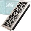 Victorian Scroll 4x14 Inch Decorative Floor Register Vent With Mesh Cover Trap, Satin Nickel