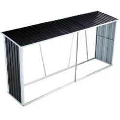 Ami 129.9 In. W Anthracite Galvanized Steel Firewood Rack With Matal Roof For Backyard Garden Patio Porch -Fire Place Store miscool firewood racks gcych10y0069 4f 1000