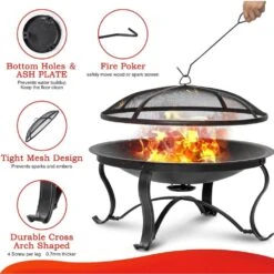 26 In. Outdoor Firepit Bowl With Spark Screen Cover And Log Grate In Black -Fire Place Store misopily fire pit covers and accessories hdph020ot268 4f 1000