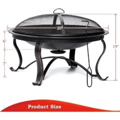 26 In. Outdoor Firepit Bowl With Spark Screen Cover And Log Grate In Black -Fire Place Store misopily fire pit covers and accessories hdph020ot268 fa 1000