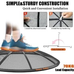 Outdoor Fire Pit Spark Screen Round Cover 22 In. With Handle And Poker, 12 Reinforced Bars In Black -Fire Place Store misopily fire pit covers and accessories hdph020ot269 44 1000