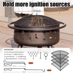 Outdoor Fire Pit Spark Screen Round Cover 22 In. With Handle And Poker, 12 Reinforced Bars In Black -Fire Place Store misopily fire pit covers and accessories hdph020ot269 4f 1000