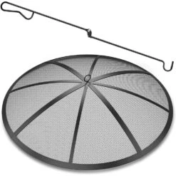 Outdoor Fire Pit Spark Screen Round Cover 22 In. With Handle And Poker, 12 Reinforced Bars In Black