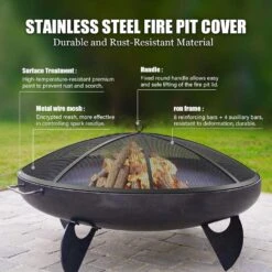 27 In. Fire Pit Spark Screen Round Cover With Handle, Poker And 12 Reinforced Bars In Black -Fire Place Store misopily fire pit covers and accessories hdph020ot270 1f 1000