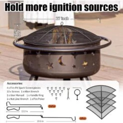 27 In. Fire Pit Spark Screen Round Cover With Handle, Poker And 12 Reinforced Bars In Black -Fire Place Store misopily fire pit covers and accessories hdph020ot270 4f 1000