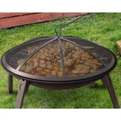 27 In. Fire Pit Spark Screen Round Cover With Handle, Poker And 12 Reinforced Bars In Black -Fire Place Store misopily fire pit covers and accessories hdph020ot270 c3 1000