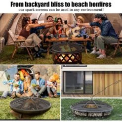 27 In. Fire Pit Spark Screen Round Cover With Handle, Poker And 12 Reinforced Bars In Black -Fire Place Store misopily fire pit covers and accessories hdph020ot270 fa 1000