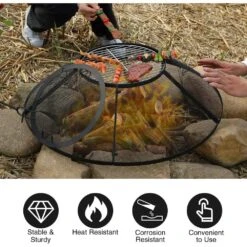 Black 30 In. Fire Pit Spark Screen Cover With Top Cover Round And Steel Grill Grate For Patio Backyard -Fire Place Store misopily fire pit covers and accessories hdph020ot273 44 1000