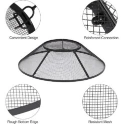 Black 30 In. Fire Pit Spark Screen Cover With Top Cover Round And Steel Grill Grate For Patio Backyard -Fire Place Store misopily fire pit covers and accessories hdph020ot273 4f 1000