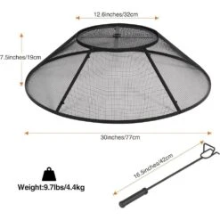 Black 30 In. Fire Pit Spark Screen Cover With Top Cover Round And Steel Grill Grate For Patio Backyard -Fire Place Store misopily fire pit covers and accessories hdph020ot273 76 1000