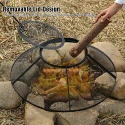 Black 30 In. Fire Pit Spark Screen Cover With Top Cover Round And Steel Grill Grate For Patio Backyard -Fire Place Store misopily fire pit covers and accessories hdph020ot273 fa 1000