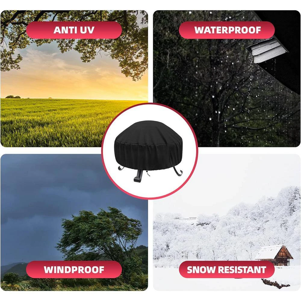 22- 34 Inch Fire Pit Cover Round 420D Heavy Duty Oxford Fabric Full Coverage Patio Outdoor, Waterproof Fire Bowl 3 22- 34 Inch Fire Pit Cover Round 420D Heavy Duty Oxford Fabric Full Coverage Patio Outdoor, Waterproof Fire Bowl - Image 3