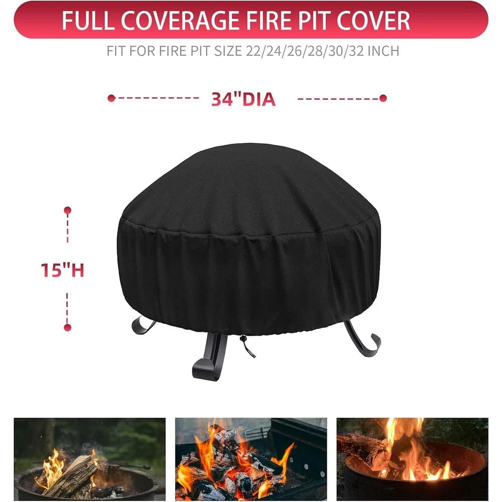 22- 34 Inch Fire Pit Cover Round 420D Heavy Duty Oxford Fabric Full Coverage Patio Outdoor, Waterproof Fire Bowl 2 22- 34 Inch Fire Pit Cover Round 420D Heavy Duty Oxford Fabric Full Coverage Patio Outdoor, Waterproof Fire Bowl - Image 2