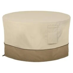 42 In. New Classic Accessories Veranda Fire Pit Table Cover - Round, Outdoor Table Cover, Beige