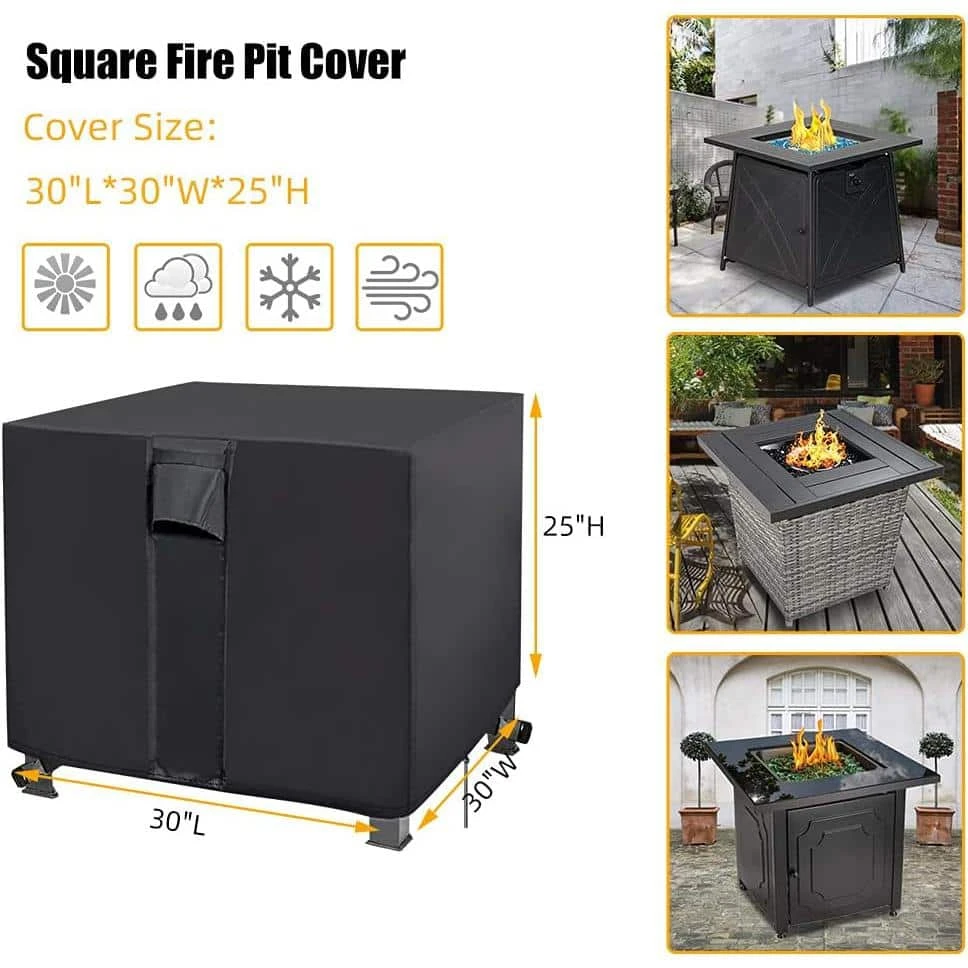 Fire Pit Table Cover Square 30 In. X 30 In. X 25 In., Waterproof Fire Table Cover Square Anti-UV Heavy-Duty Patio Gas 3 Fire Pit Table Cover Square 30 In. X 30 In. X 25 In., Waterproof Fire Table Cover Square Anti-UV Heavy-Duty Patio Gas - Image 3