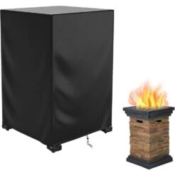 Patio Fire Pit Cover Square Waterproof, 21.6 In. L X 21.6 In. W X 35.4 In. H Durable Gas Outdoor Firepit Cover, Black -Fire Place Store misopily fire pit covers and accessories ph03928b095 c3 1000