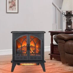 24 In. 400 Sq. Ft. 3D Flame Electric Stove In Black With Remote Control -Fire Place Store mondawe electric stove heaters ma ce23601 31 1000