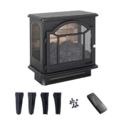 24 In. 400 Sq. Ft. 3D Flame Electric Stove In Black With Remote Control -Fire Place Store mondawe electric stove heaters ma ce23601 76 1000