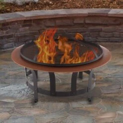 30 In. W X 20 In. H Round Steel Wood Burning Outdoor Deep Fire Pit In Copper/Black With Grilling Grate -Fire Place Store multi colored pure garden wood burning fire pits hw1500260 31 1000