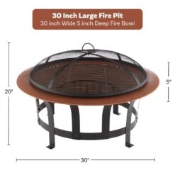 30 In. W X 20 In. H Round Steel Wood Burning Outdoor Deep Fire Pit In Copper/Black With Grilling Grate -Fire Place Store multi colored pure garden wood burning fire pits hw1500260 44 1000