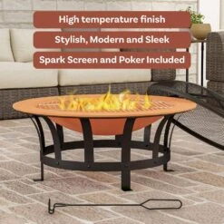 30 In. W X 20 In. H Round Steel Wood Burning Outdoor Deep Fire Pit In Copper/Black With Grilling Grate -Fire Place Store multi colored pure garden wood burning fire pits hw1500260 4f 1000