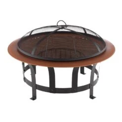 30 In. W X 20 In. H Round Steel Wood Burning Outdoor Deep Fire Pit In Copper/Black With Grilling Grate -Fire Place Store multi colored pure garden wood burning fire pits hw1500260 fa 1000