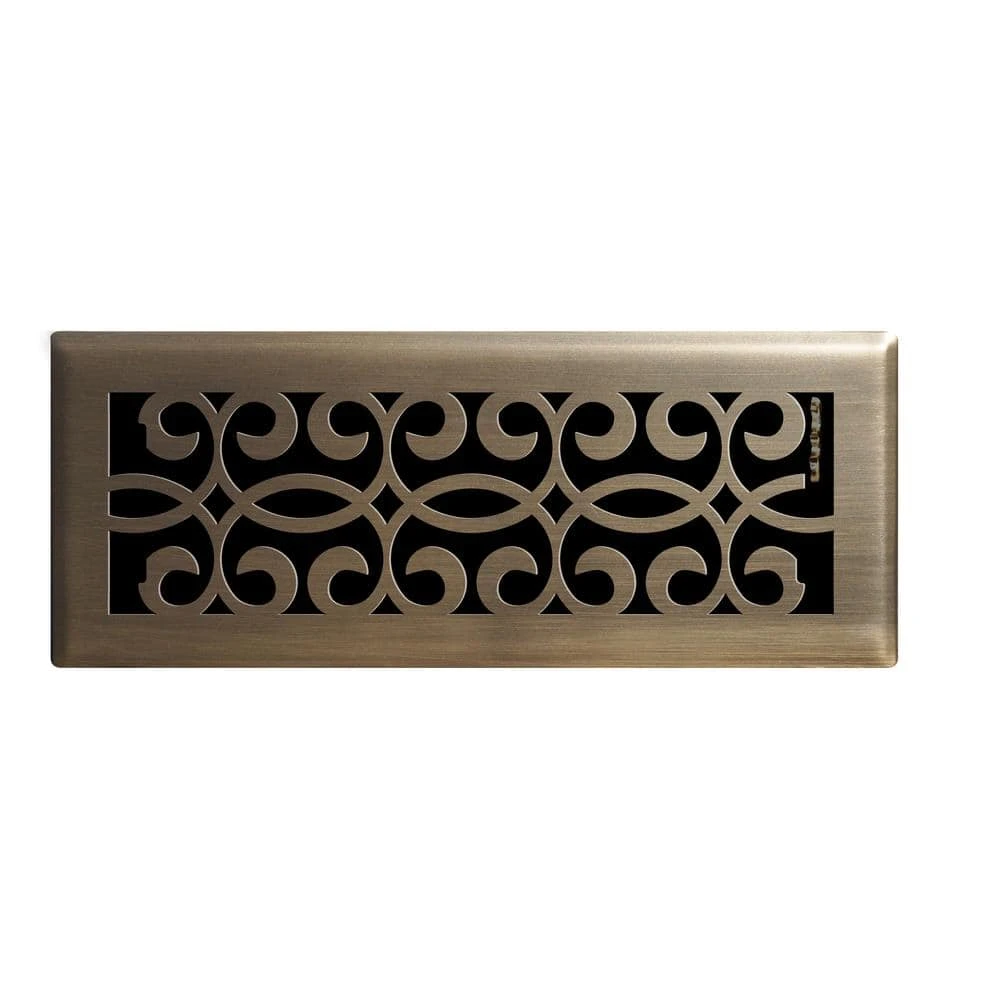 Classic Scroll 4 In. X 12 In. Steel Floor Register In Antique Brass 1 Classic Scroll 4 In. X 12 In. Steel Floor Register In Antique Brass