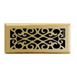 Elegant Scroll 4 In. X 10 In. Steel Floor Register In Polished Brass