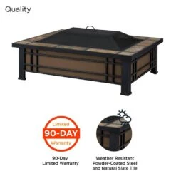 Hamilton 44 In. X 13 In. Rectangle Steel And Slate Natural Wood-Burning Fire Pit In Black And Brown With Slate Top -Fire Place Store natural slate real flame wood burning fire pits 946 nst 1f 1000