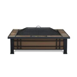 Hamilton 44 In. X 13 In. Rectangle Steel And Slate Natural Wood-Burning Fire Pit In Black And Brown With Slate Top -Fire Place Store natural slate real flame wood burning fire pits 946 nst fa 1000