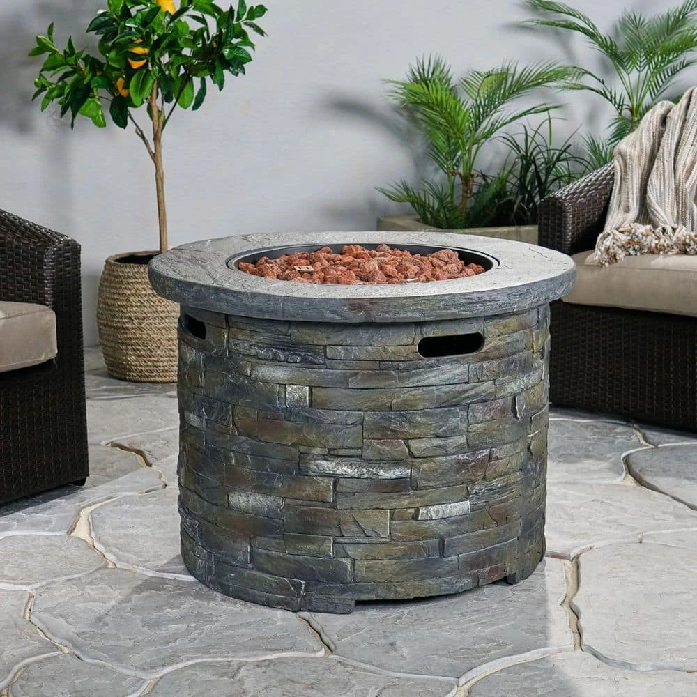 33 In. Natural Stone Round Propane Outdoor Fire Pit 9 33 In. Natural Stone Round Propane Outdoor Fire Pit - Image 9