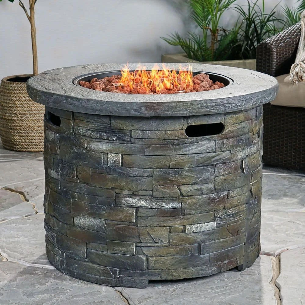 33 In. Natural Stone Round Propane Outdoor Fire Pit 1 33 In. Natural Stone Round Propane Outdoor Fire Pit