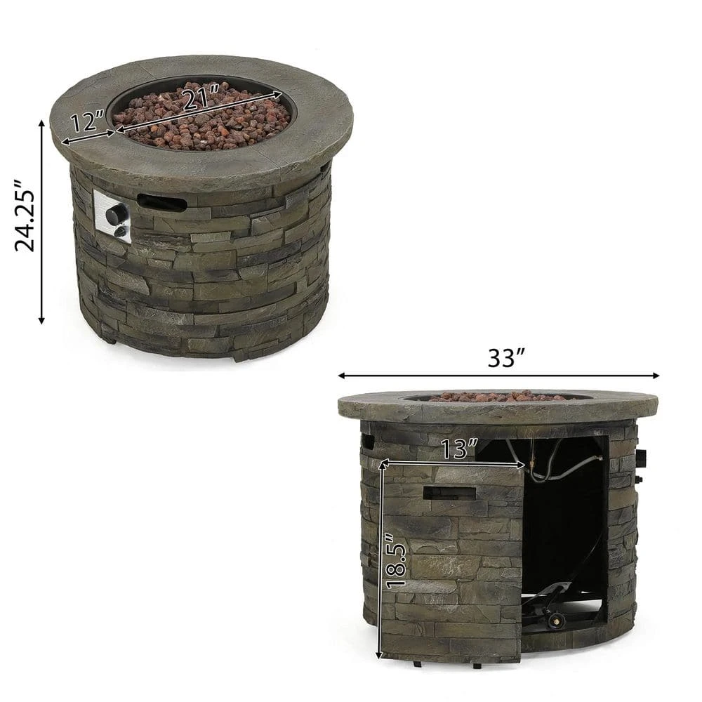 33 In. Natural Stone Round Propane Outdoor Fire Pit 2 33 In. Natural Stone Round Propane Outdoor Fire Pit - Image 2