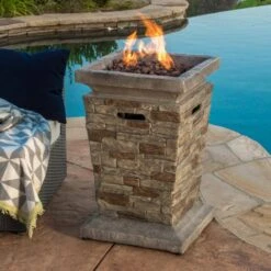Laguna 19.50 In. X 29.00 In. Square Stone MGO Outdoor Patio Fire Pit - 40,000 BTU -Fire Place Store natural stone noble house gas fire pits 7546 31 1000