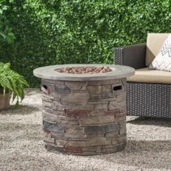 Ophelia 32 In. X 24 In. Circular MGO Propane Outdoor Patio Fire Pit -Fire Place Store natural stone noble house gas fire pits 7549 31 1000