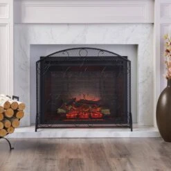 Burnell Matte Black Metal 1-Panel Fireplace Screen -Fire Place Store noble house fireplace screens 71566 c3 1000