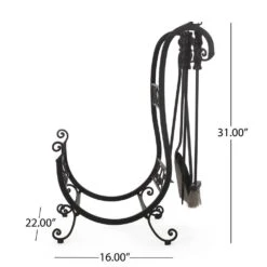 Solis 5-Piece Fireplace Tool Set With Log Rack -Fire Place Store noble house fireplace tools 71097 44 1000