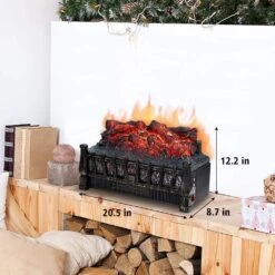 20.5 In. Electric Fireplace Log Heater With Remote Control 8H Timer Realistic Flame In Black -Fire Place Store nordic hygge electric fireplace logs fp201r 44 1000