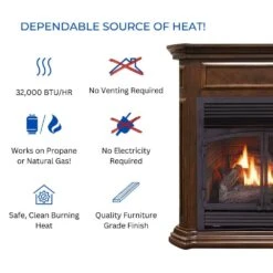 Dual Fuel Ventless Fireplace - 32,000 BTU, Remote Control, Nutmeg Finish -Fire Place Store nutmeg duluth forge gas fireplaces 170164 4f 1000