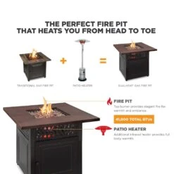 The DualHeat 37.8 In. X 30.7 In. Square Steel And Concrete Resin LP Gas Fire Pit With Hand Painted Wood Grain Mantel 19 The DualHeat 37.8 In. X 30.7 In. Square Steel And Concrete Resin LP Gas Fire Pit With Hand Painted Wood Grain Mantel -Fire Place Store oil rubbed bronze black endless summer gas fire pits gad19102es 1d 1000