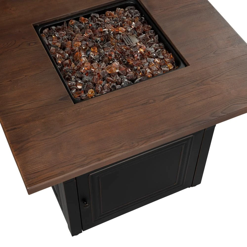 The DualHeat 37.8 In. X 30.7 In. Square Steel And Concrete Resin LP Gas Fire Pit With Hand Painted Wood Grain Mantel 9 The DualHeat 37.8 In. X 30.7 In. Square Steel And Concrete Resin LP Gas Fire Pit With Hand Painted Wood Grain Mantel - Image 9