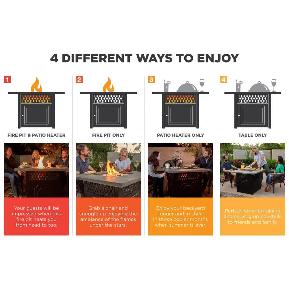 The DualHeat 37.8 In. X 30.7 In. Square Steel And Concrete Resin LP Gas Fire Pit With Hand Painted Wood Grain Mantel 6 The DualHeat 37.8 In. X 30.7 In. Square Steel And Concrete Resin LP Gas Fire Pit With Hand Painted Wood Grain Mantel - Image 6
