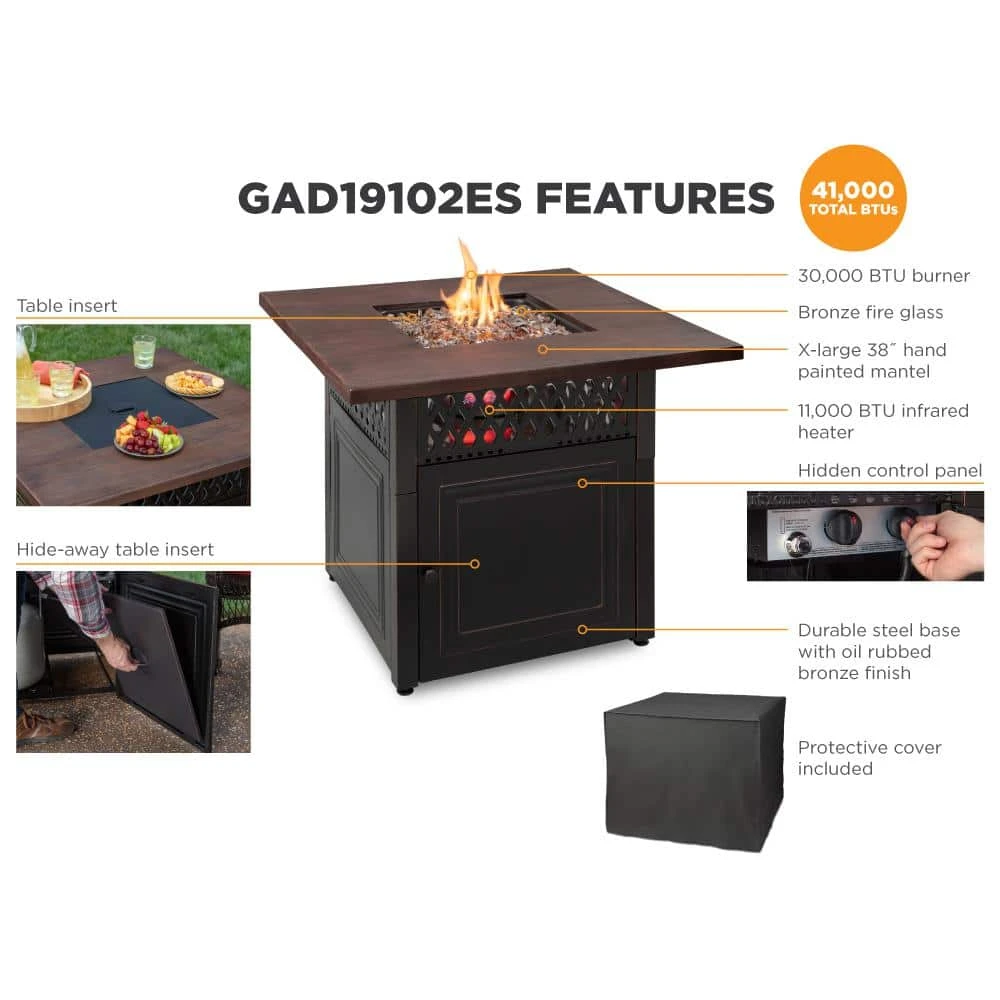 The DualHeat 37.8 In. X 30.7 In. Square Steel And Concrete Resin LP Gas Fire Pit With Hand Painted Wood Grain Mantel 7 The DualHeat 37.8 In. X 30.7 In. Square Steel And Concrete Resin LP Gas Fire Pit With Hand Painted Wood Grain Mantel - Image 7