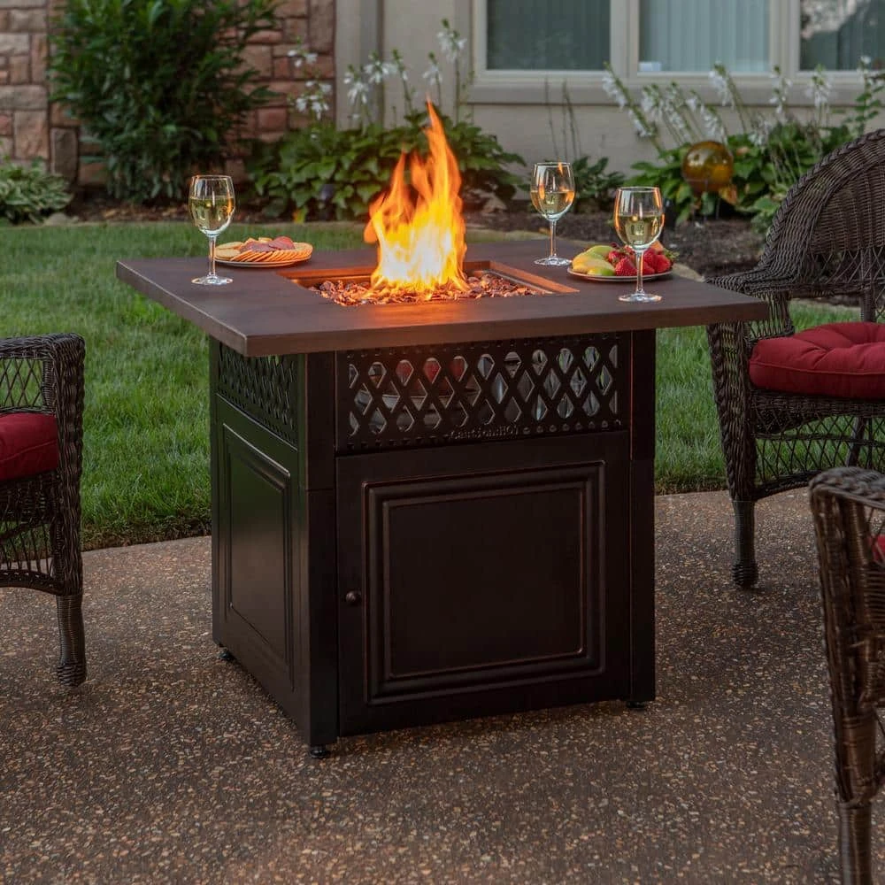 The DualHeat 37.8 In. X 30.7 In. Square Steel And Concrete Resin LP Gas Fire Pit With Hand Painted Wood Grain Mantel 2 The DualHeat 37.8 In. X 30.7 In. Square Steel And Concrete Resin LP Gas Fire Pit With Hand Painted Wood Grain Mantel - Image 2