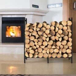 31.5 In. X 12.4 In. X 31.7 In. Outdoor Indoor Fireplace Firewood Rack, Storage Heavy Duty Metal Log Rack, Black -Fire Place Store oumilen firewood racks hd 78 wela 77 1000