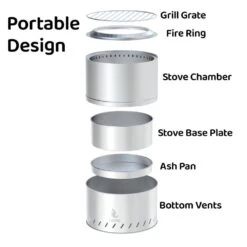 15 In. Smokeless Outdoor Wood Burning Fire Pit Portable Fire Pit Stainless Steel With Waterproof Cover -Fire Place Store outdoor fireplaces pf03bowlwy 4f 1000